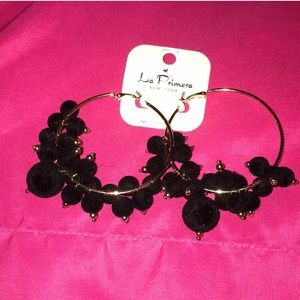 Black Beaded Hoop Earrings